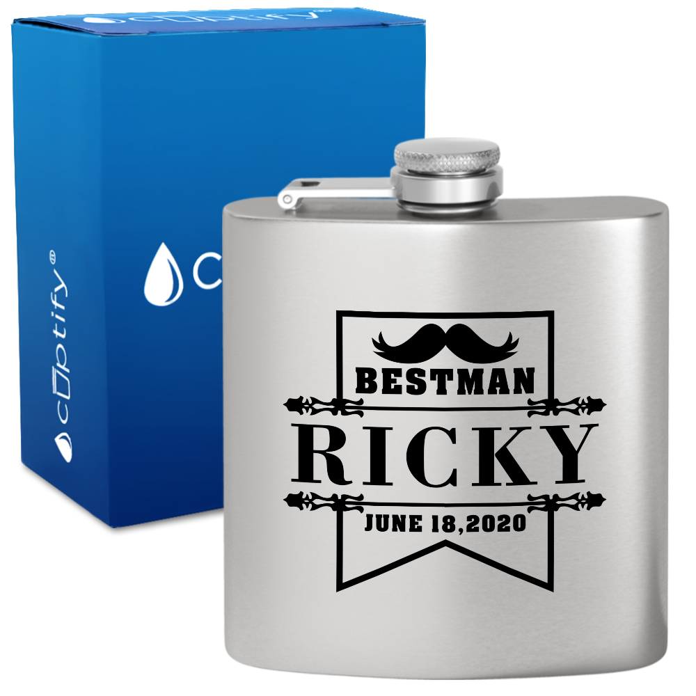 Personalized Groomsman Banner 6 oz Stainless Steel Hip Flask
