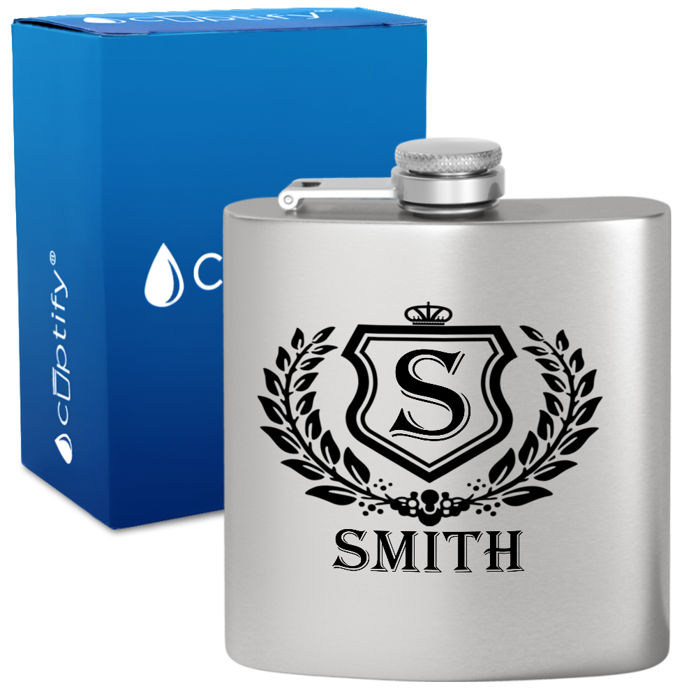 Personalized Monogram Initial Badge 6oz Hip Flask
