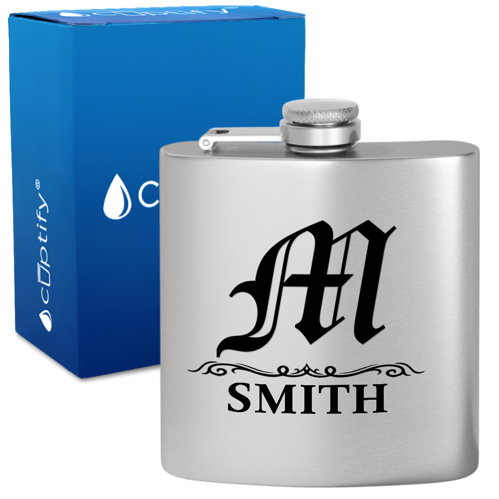 Personalized Gothic Initial 6oz Hip Flask