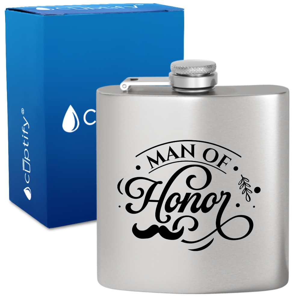 Man of Honor 6 oz Stainless Steel Hip Flask