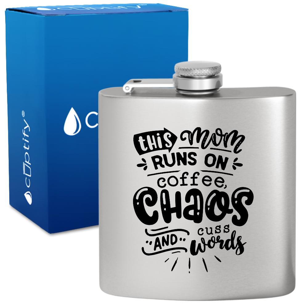 This Mom Runs On Coffee 6 oz Stainless Steel Hip Flask