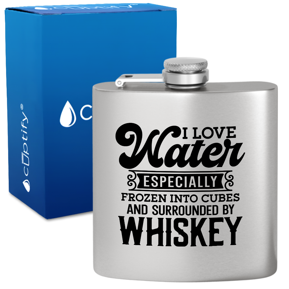 I Love Water 6 oz Stainless Steel Hip Flask