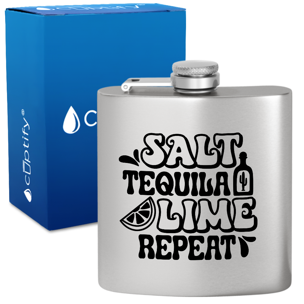 Salt Tequila Lime Repeat 6 oz Stainless Steel Hip Flask
