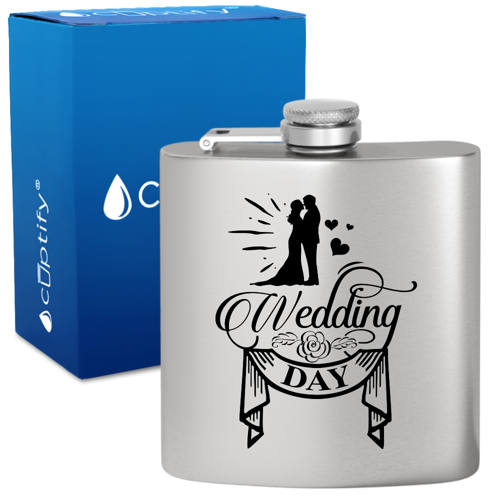 Wedding Day 6 oz Stainless Steel Hip Flask
