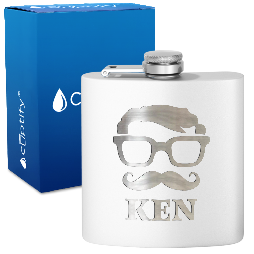 Personalized Glasses Mustache Groomsmen 6 oz Stainless Steel Hip Flask