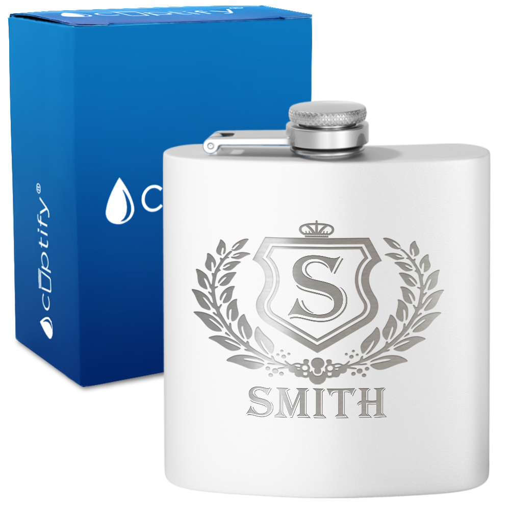 Personalized Monogram Initial Badge 6oz Hip Flask