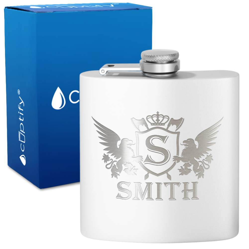 Personalized Crown Monogram Initial Badge 6oz Hip Flask