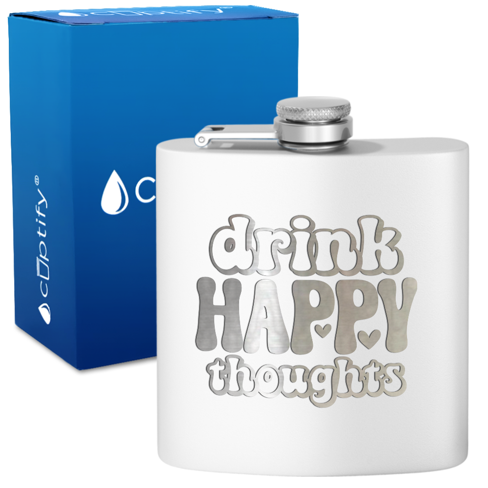 Drink Happy Thoughts Hearts 6 oz Stainless Steel Hip Flask