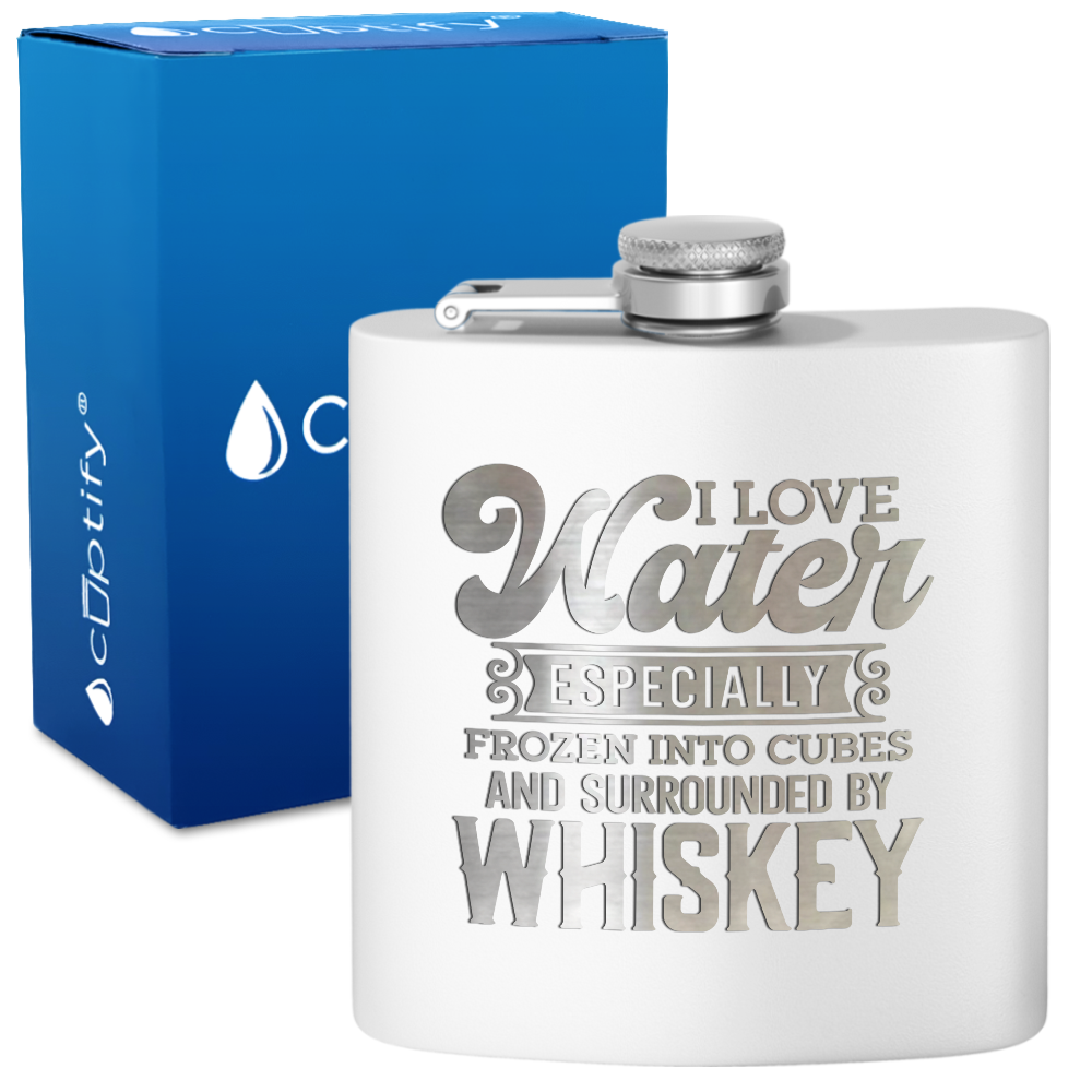 I Love Water 6 oz Stainless Steel Hip Flask