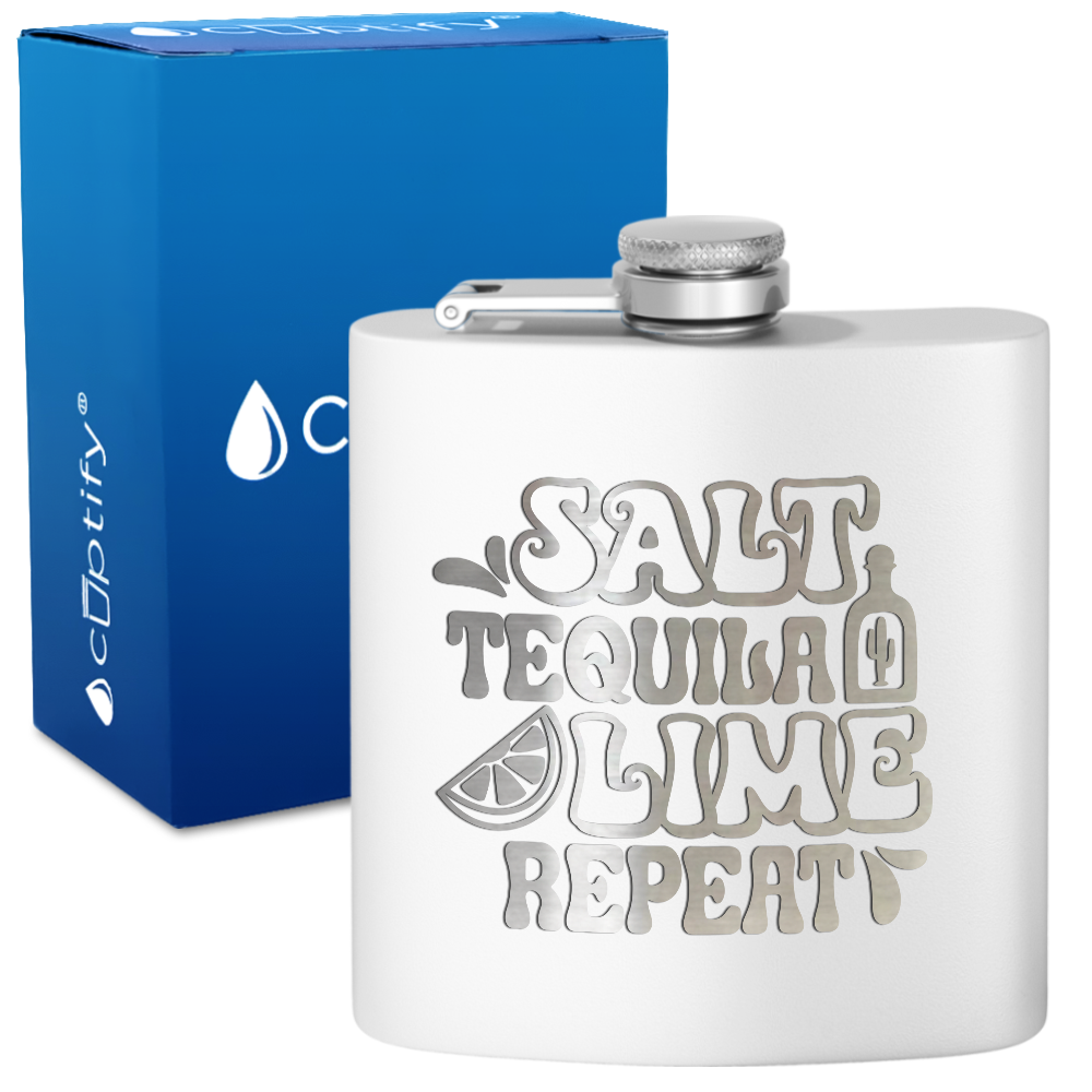 Salt Tequila Lime Repeat 6 oz Stainless Steel Hip Flask