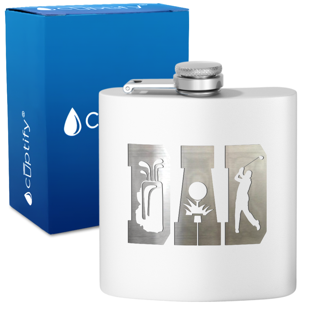 Golf Dad Silhouette 6oz Stainless Steel Hip Flask