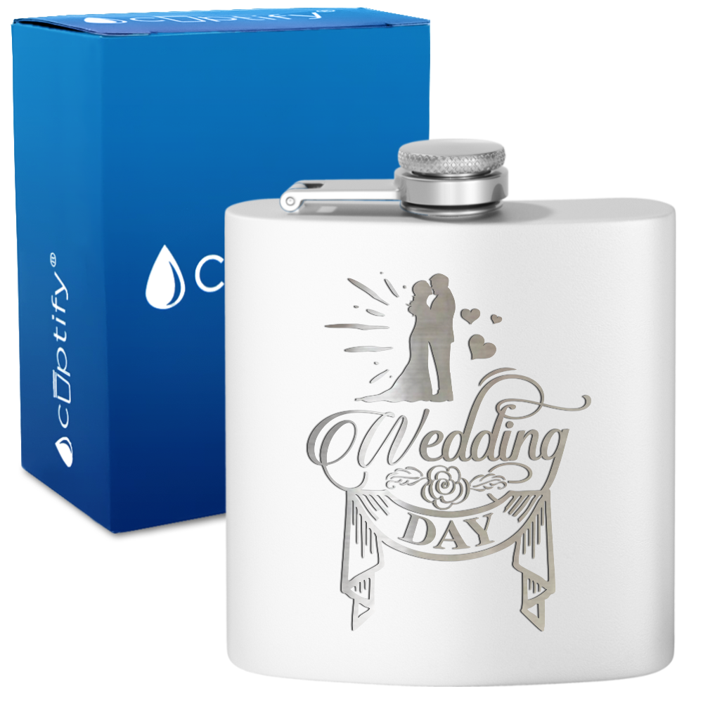 Wedding Day 6 oz Stainless Steel Hip Flask