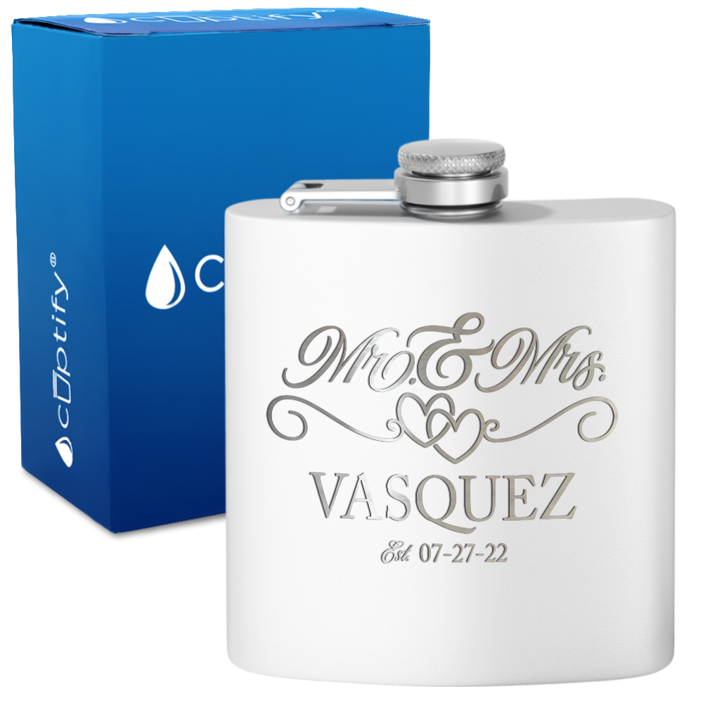 Personalized Mr. and Mrs. with date 6oz Stainless Steel Hip Flask