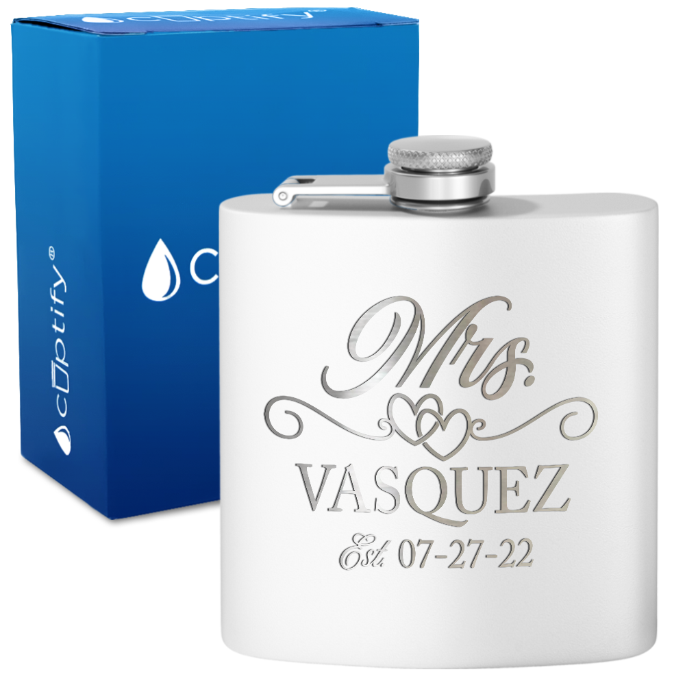 Personalized Mrs. with date 6oz Stainless Steel Hip Flask