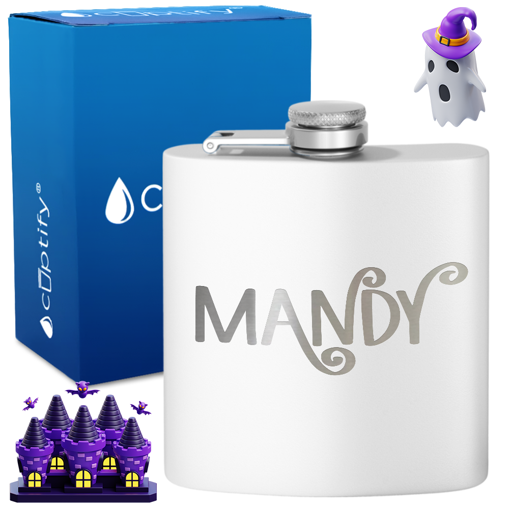 Personalized Curly Spooky Halloween Font 6oz Hip Flask