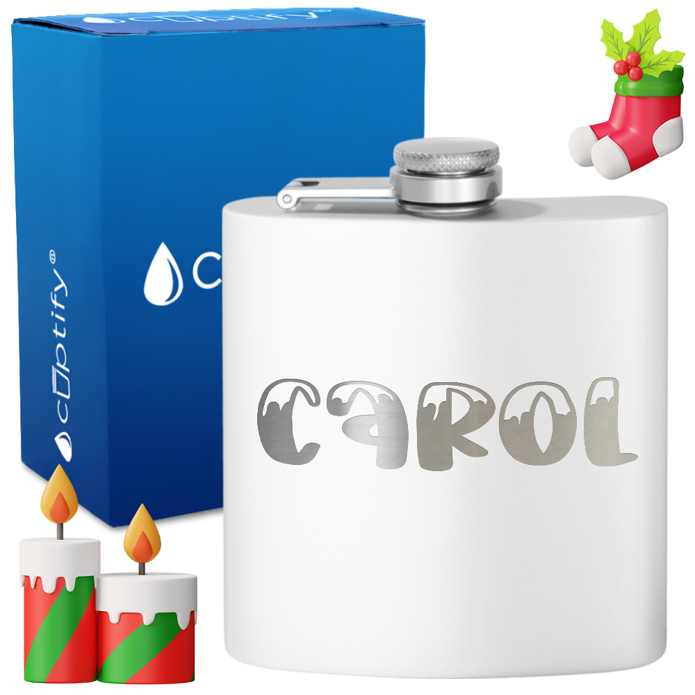 Personalized Frosty Christmas Font 6oz Hip Flask