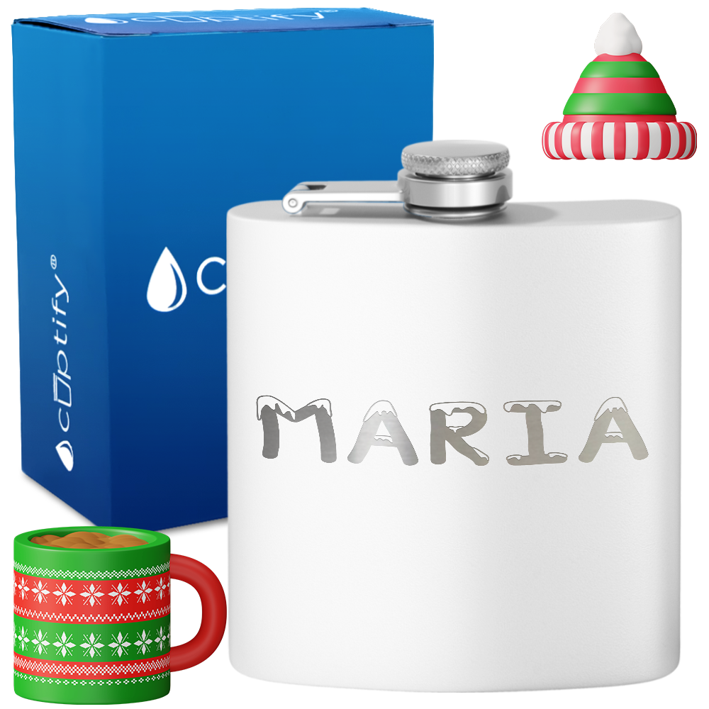 Personalized Snowy Christmas Font 6oz Hip Flask