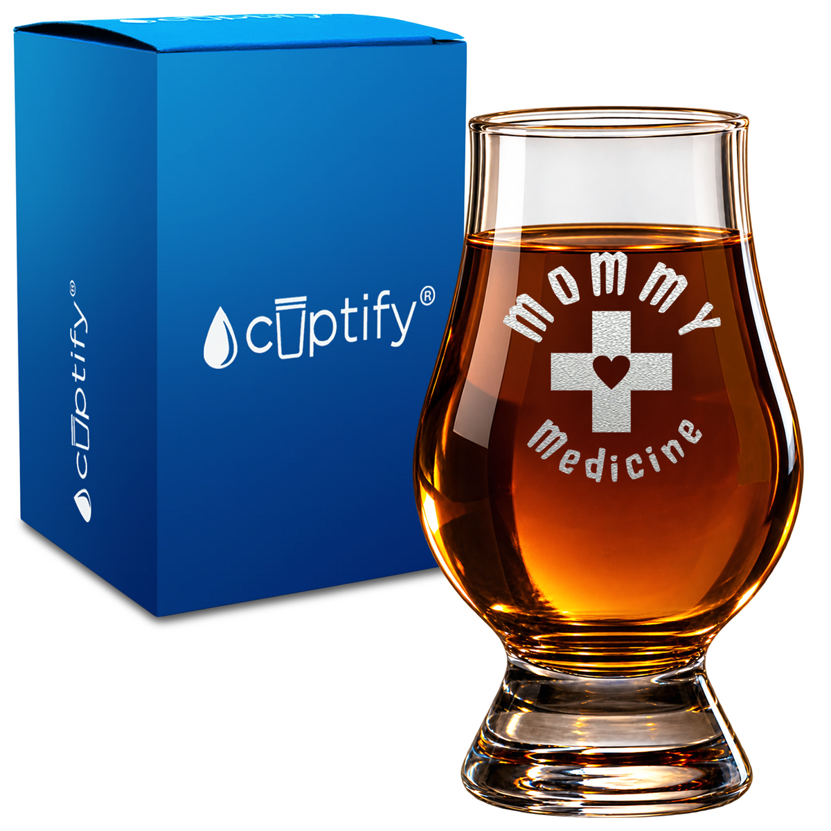 Mommy Medicine design on 6oz Glencairn Whiskey Glass