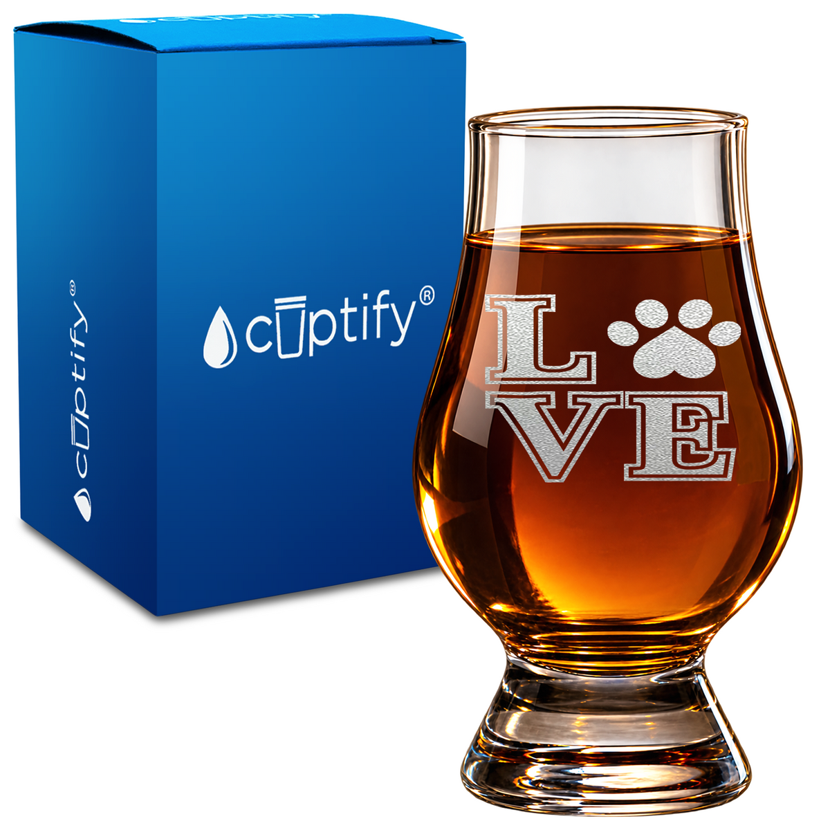 Love Dogs Paw Print design on 6oz Glencairn Whiskey Glass