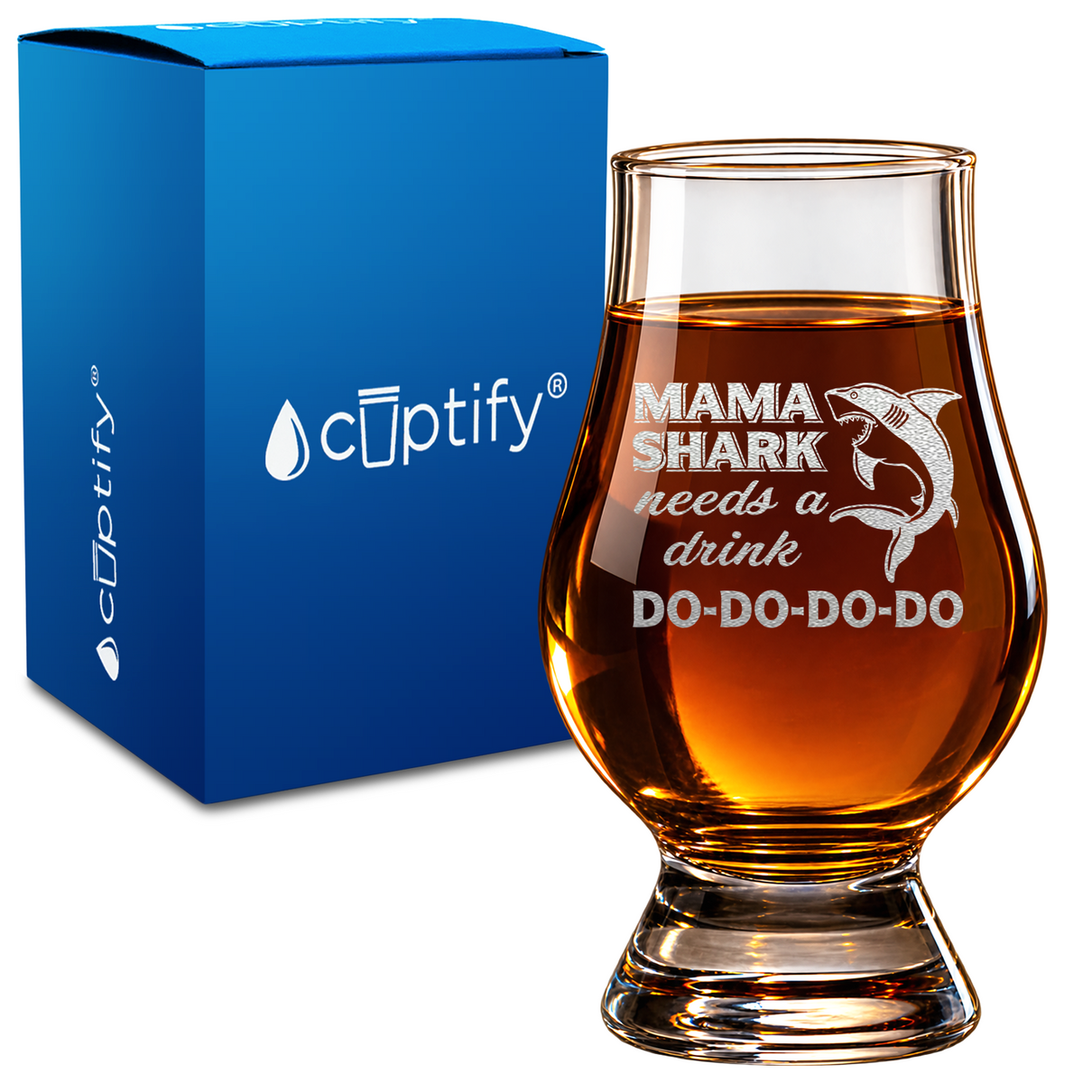 Mama Shark Needs a Drink design on 6oz Glencairn Whiskey Glass