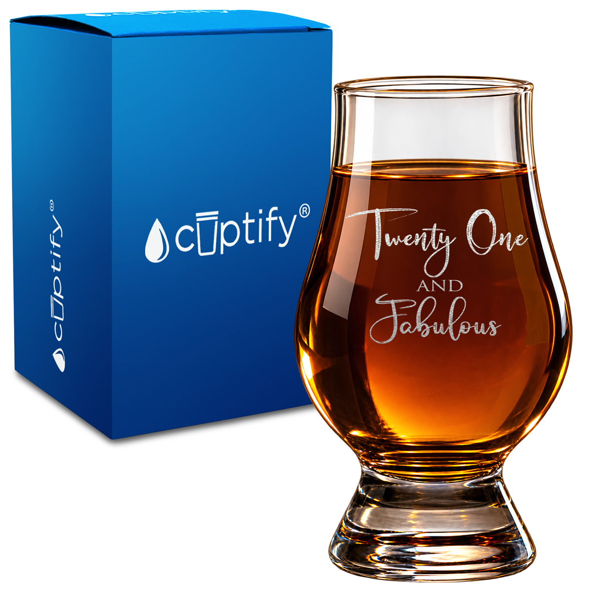 Twenty One and Fabulous design on 6oz Glencairn Whiskey Glass