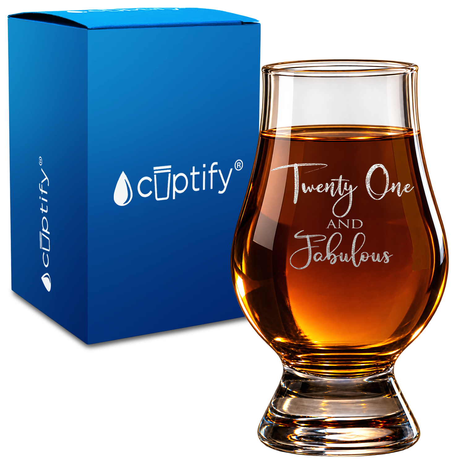 Twenty One and Fabulous design on 6oz Glencairn Whiskey Glass