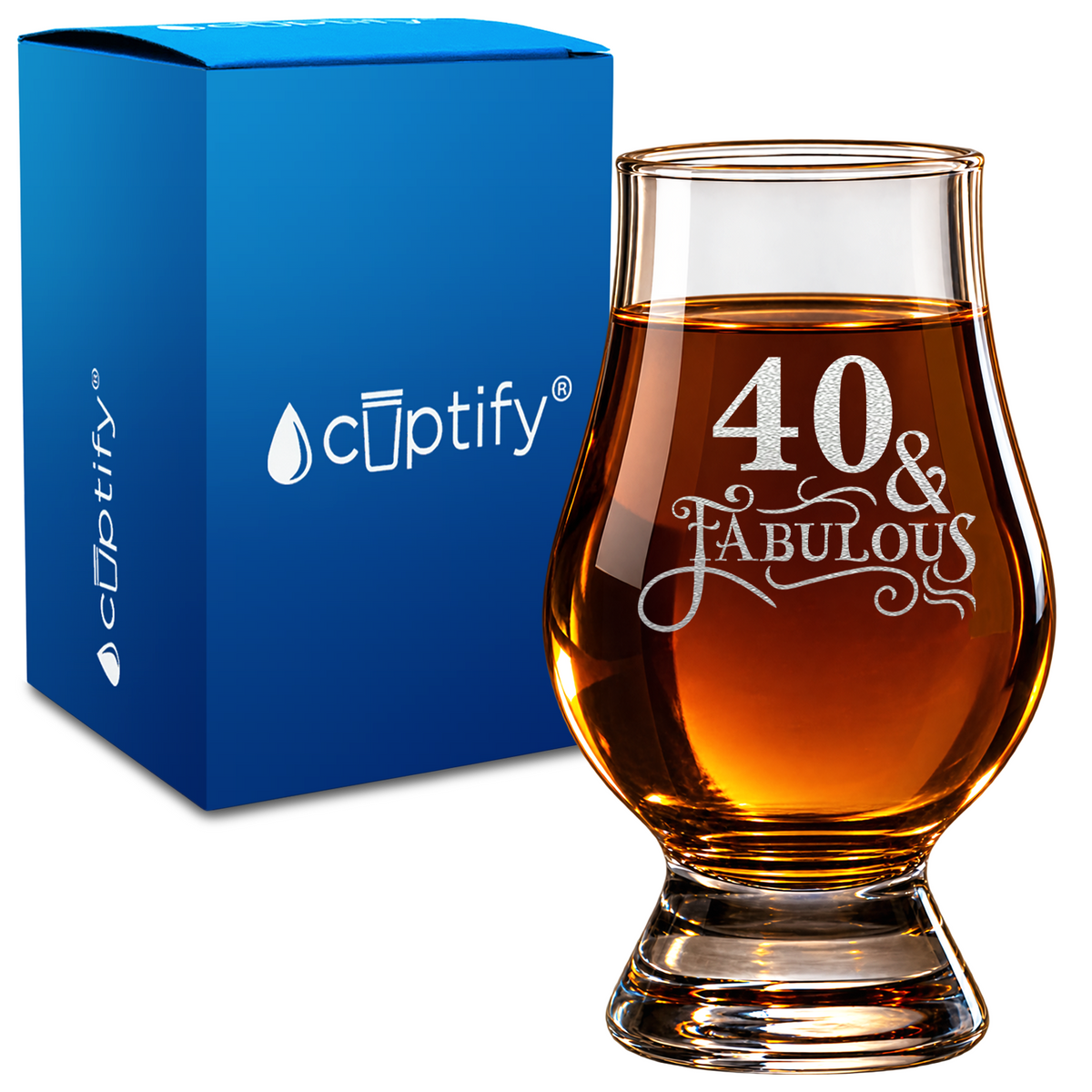 40 & Fabulous design on 6oz Glencairn Whiskey Glass