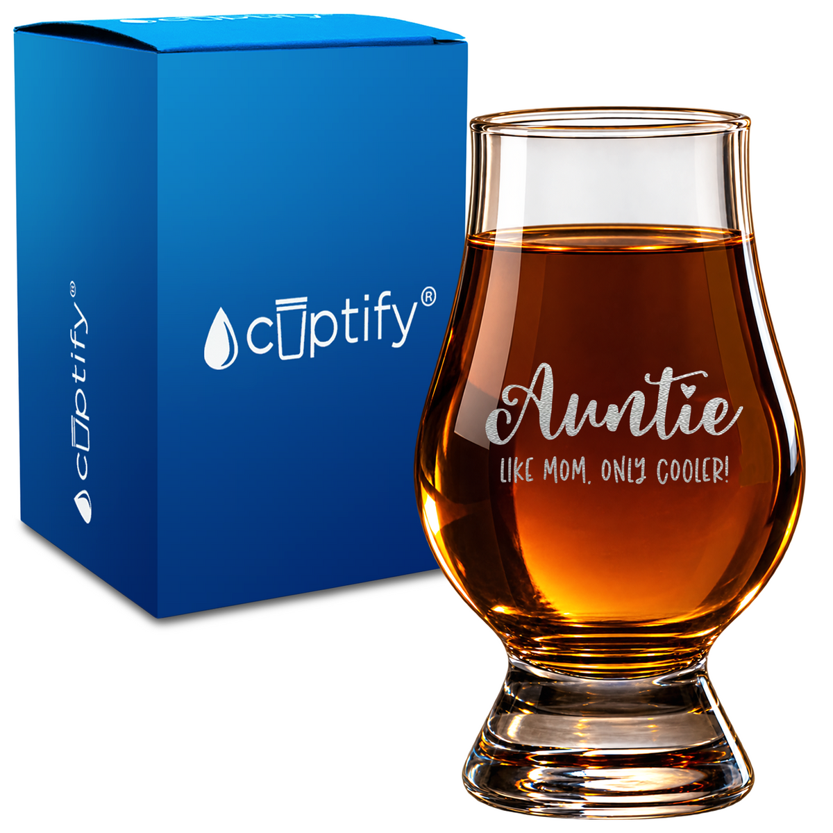 Auntie Like Mom Only Cooler design on 6oz Glencairn Whiskey Glass