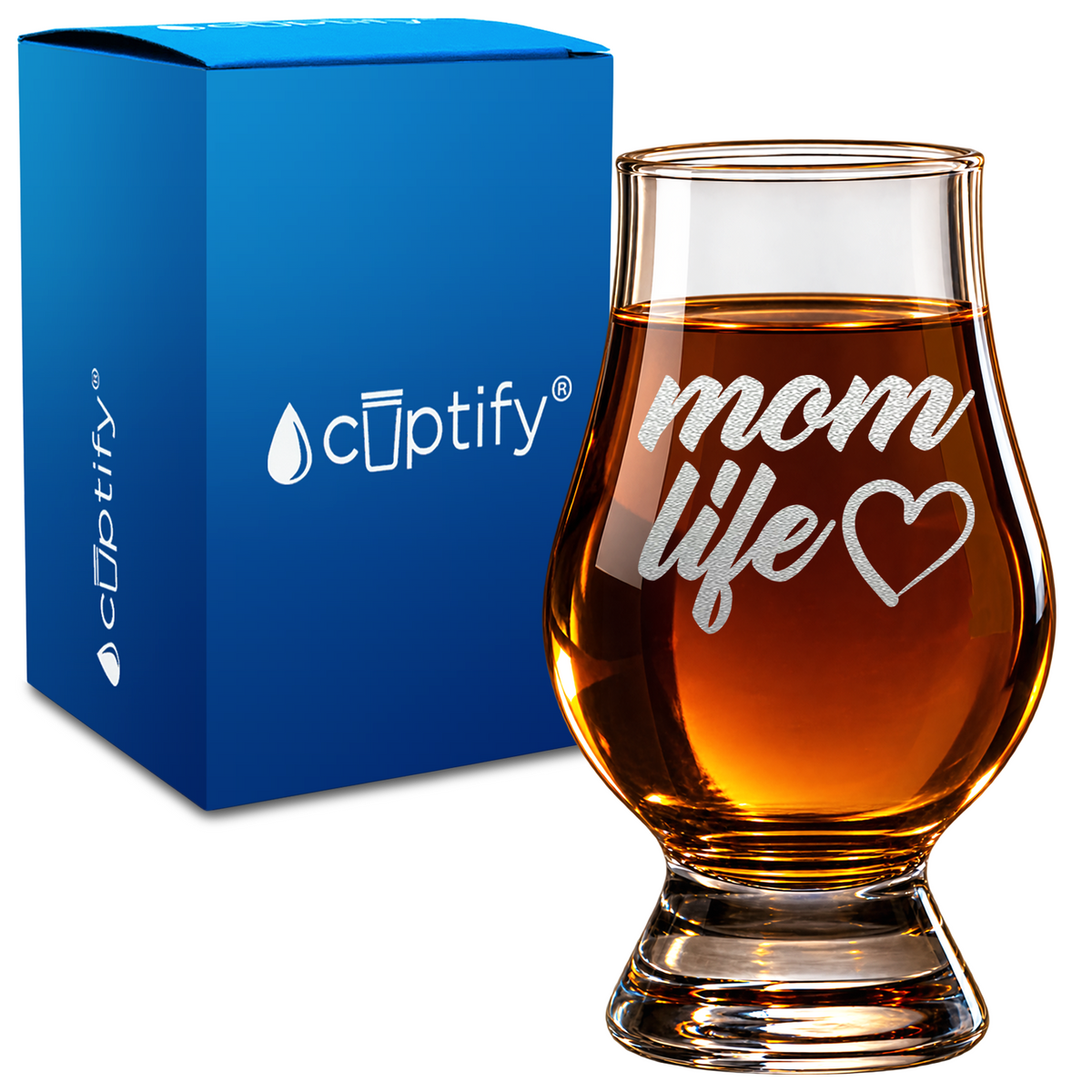 Mom Life design on 6oz Glencairn Whiskey Glass