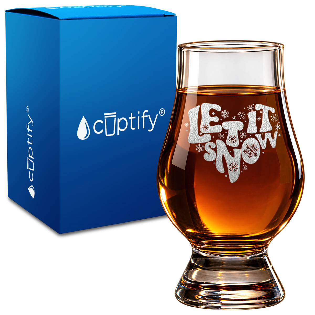 Let it Snow Heart design on 6oz Glencairn Whiskey Glass