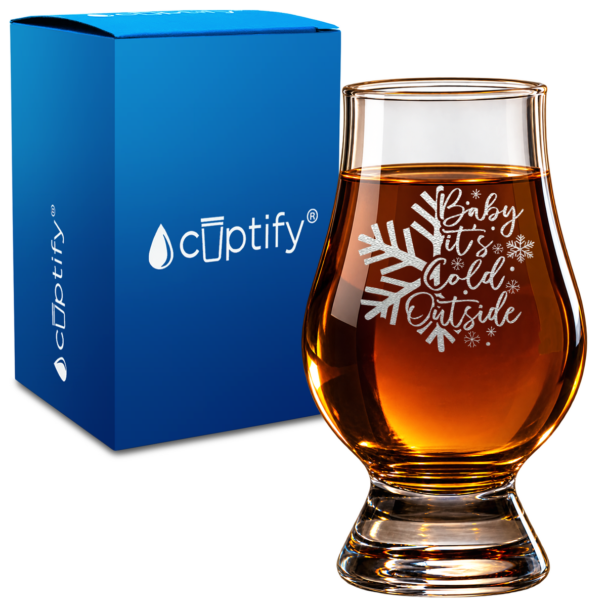 Baby Its Cold Outside Snowflake design on 6oz Glencairn Whiskey Glass