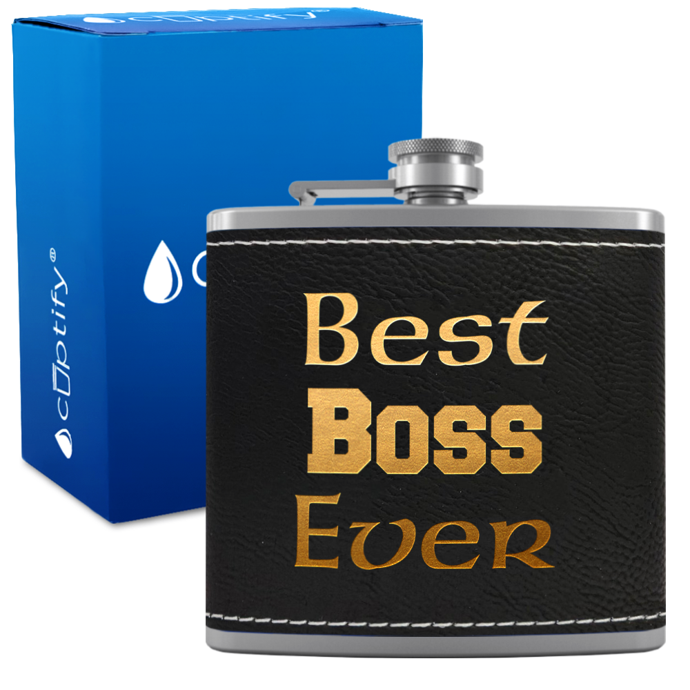 Best Boss Ever 6oz Stainless Steel Leather Hip Flask