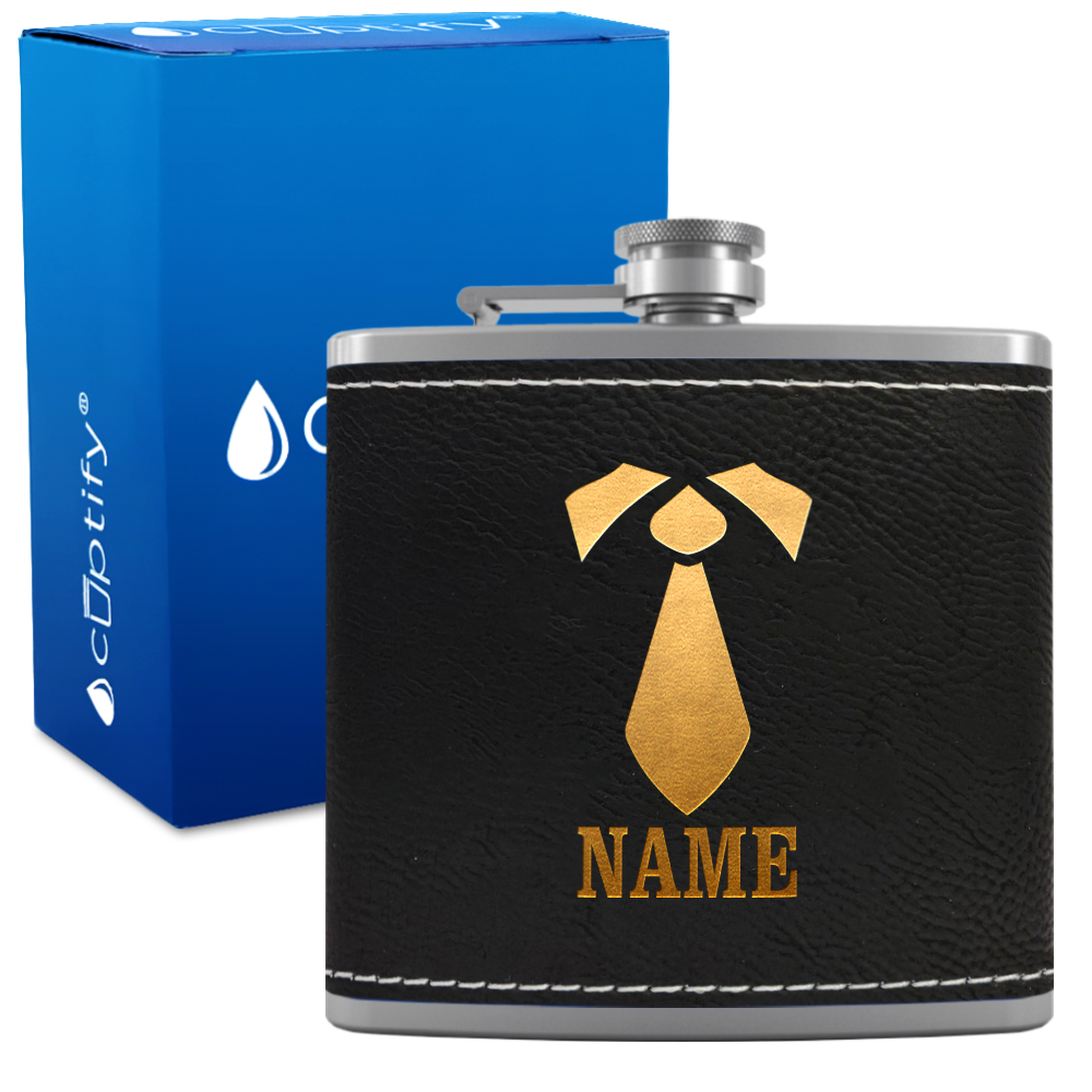 Personalized Neck Tie Groomsmen 6 oz Stainless Steel Leather Hip Flask