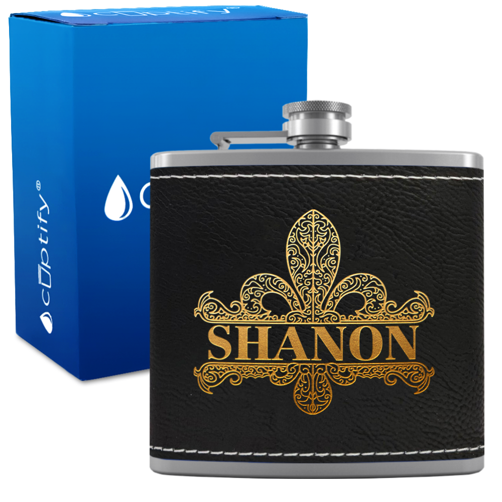 Personalized Fleur de Lis 6oz Hip Flask