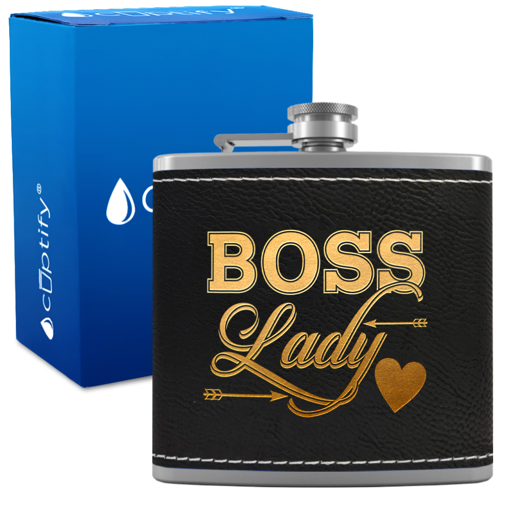 Boss Lady 6oz Stainless Steel Leather Hip Flask