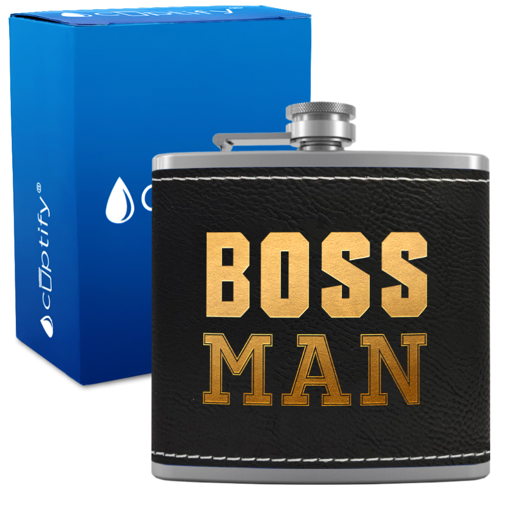 Boss Man 6oz Stainless Steel Leather Hip Flask
