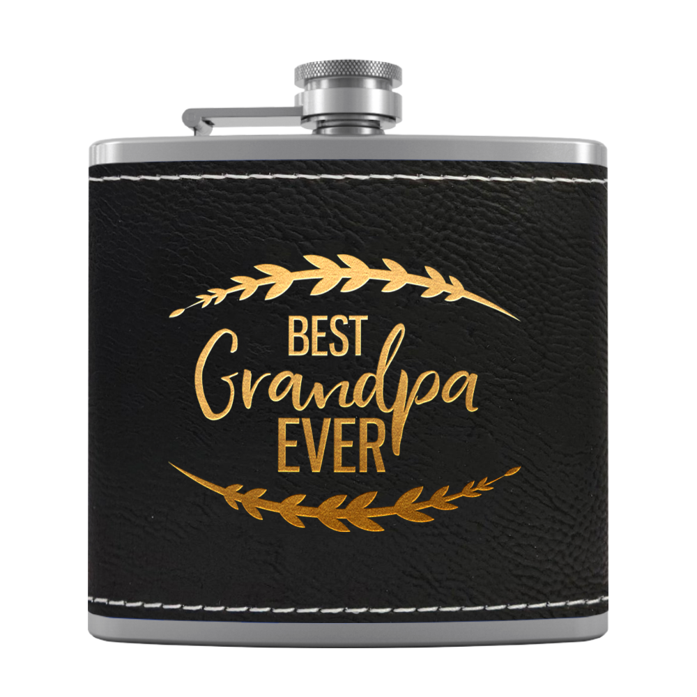 Best Grandpa Ever 6oz Stainless Steel Leather Hip Flask
