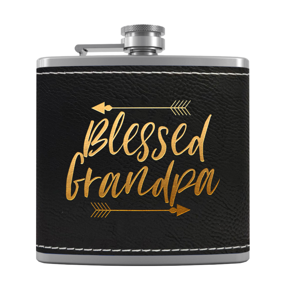 Blessed Grandpa 6 oz Stainless Steel Leather Hip Flask