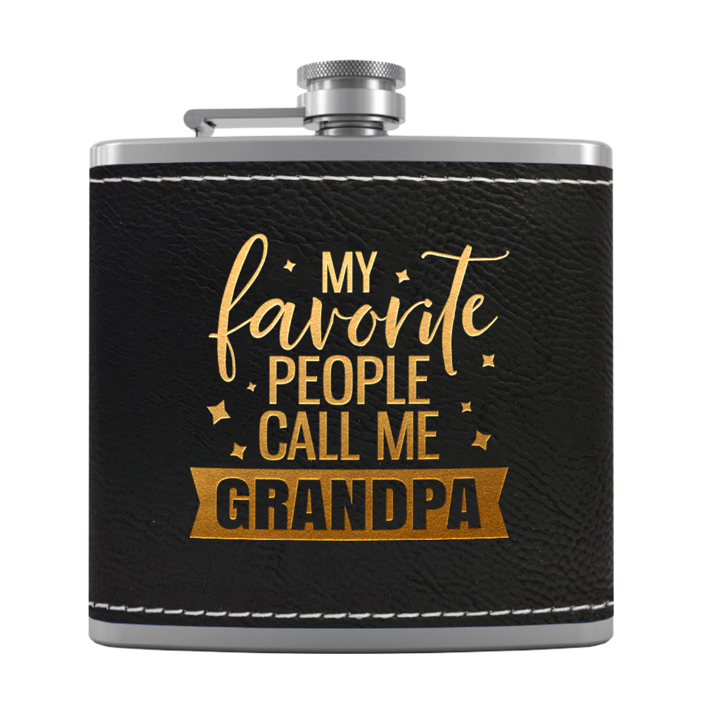 Favorite People Grandpa 6 oz Stainless Steel Leather Hip Flask