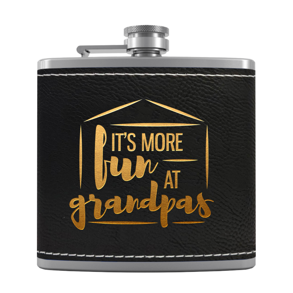 Fun At Grandpas 6 oz Stainless Steel Leather Hip Flask