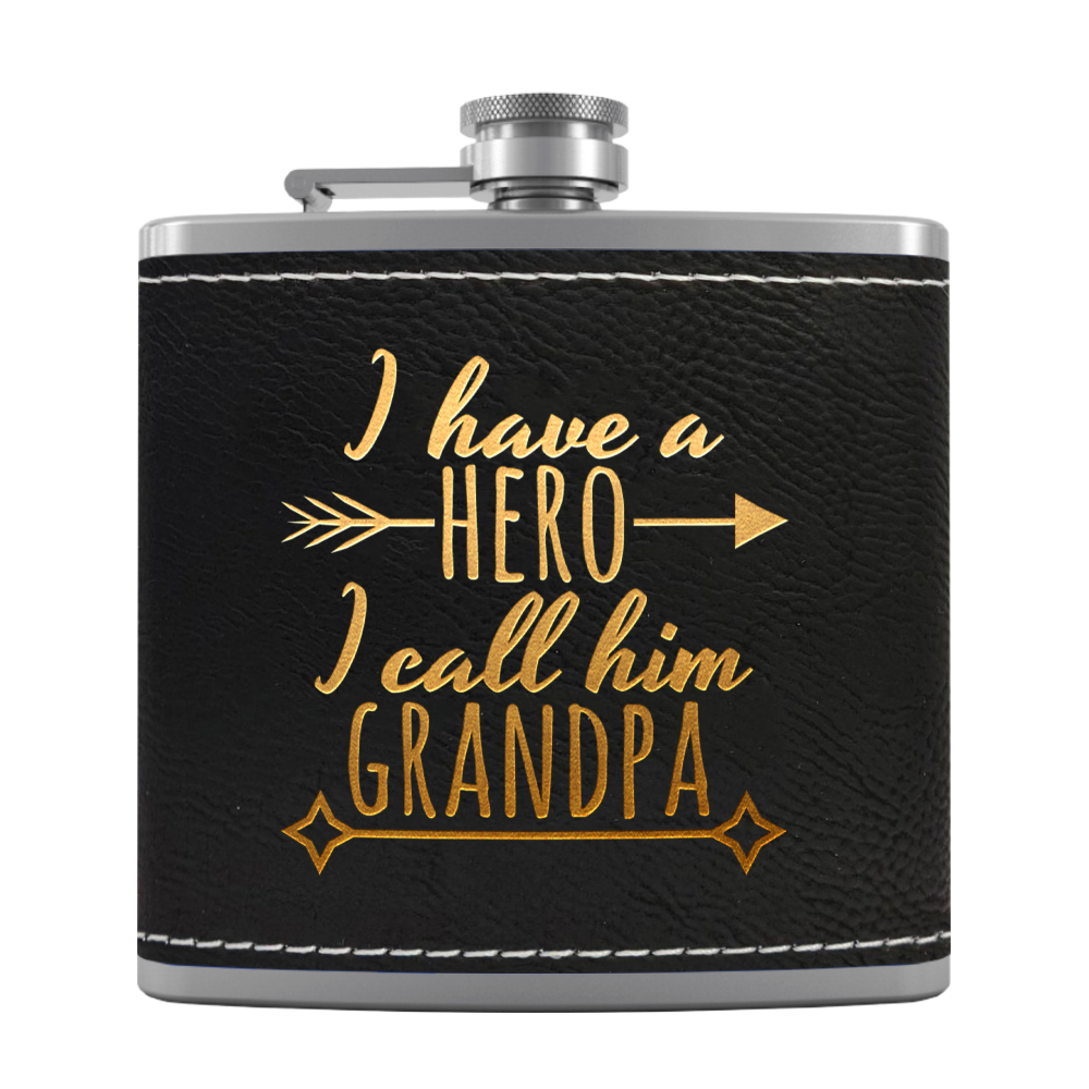 Grandpa Hero 6 oz Stainless Steel Leather Hip Flask