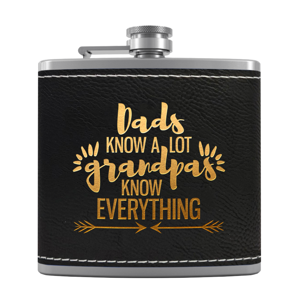 Grandpa Knows 6 oz Stainless Steel Leather Hip Flask