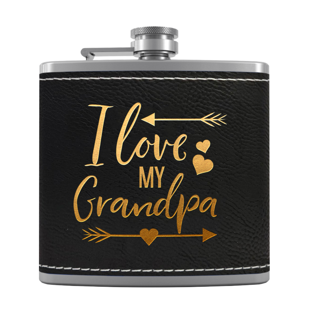 Love Grandpa 6 oz Stainless Steel Leather Hip Flask