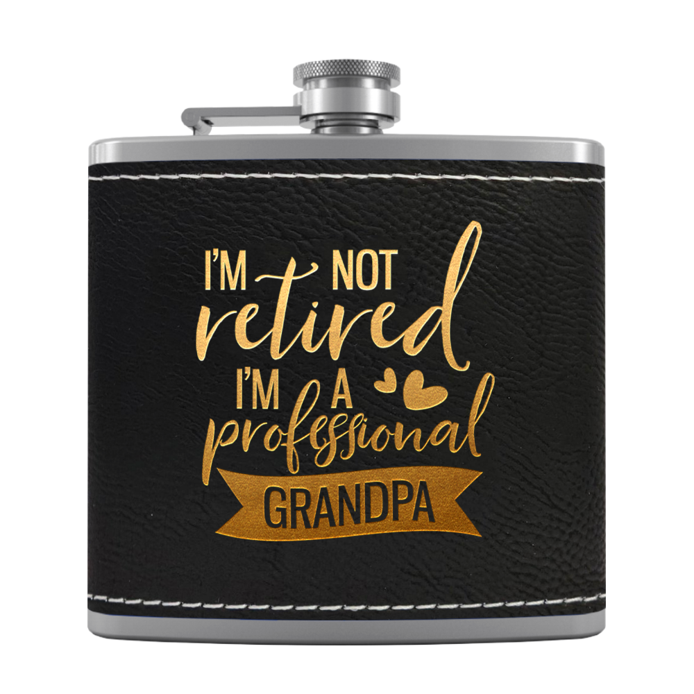 Professional Grandpa 6 oz Stainless Steel Leather Hip Flask