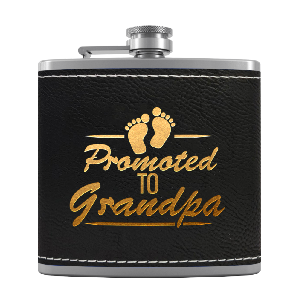 Promoted to Grandpa 6 oz Stainless Steel Leather Hip Flask