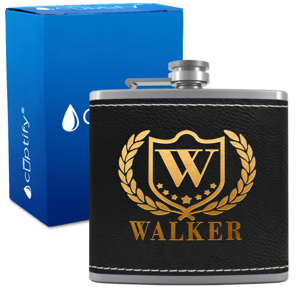 Personalized Monogram with Laurels 6oz Hip Flask