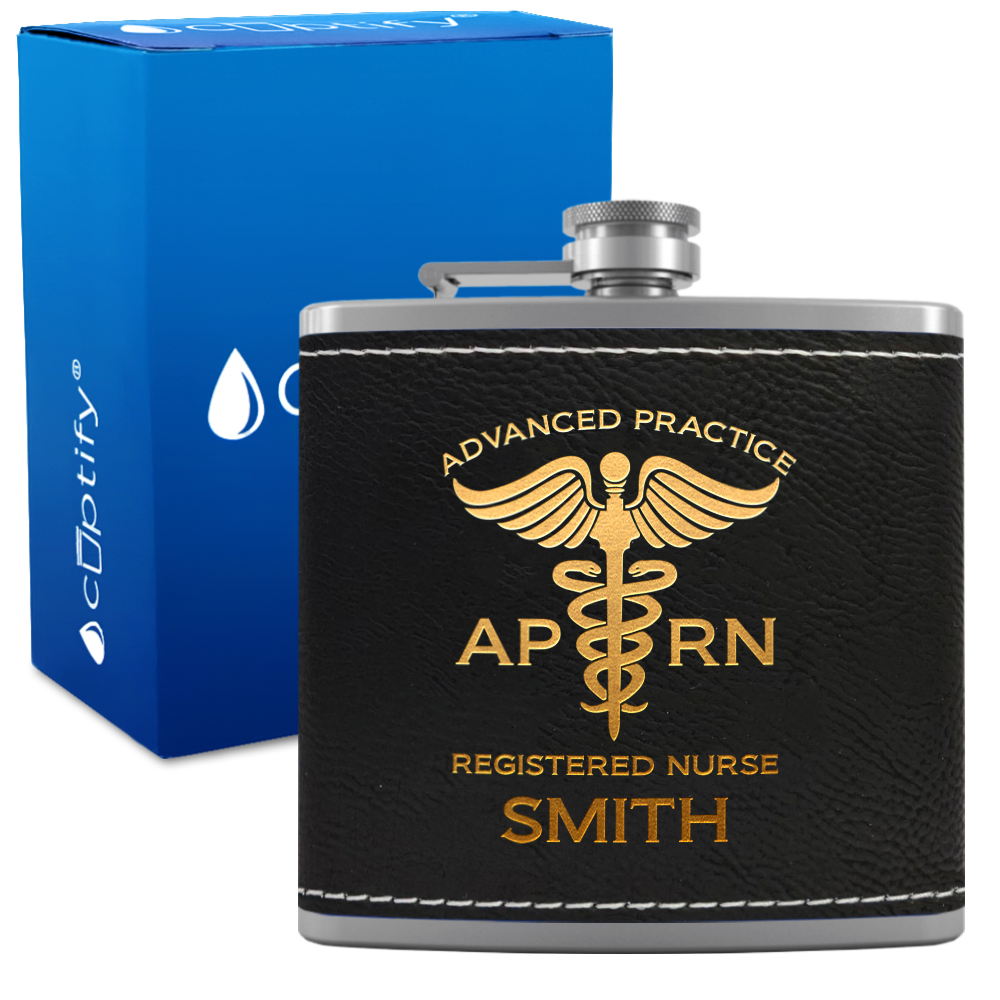 Personalized APRN Advanced Practice Registered Nurse 6oz Stainless Steel Leather Hip Flask