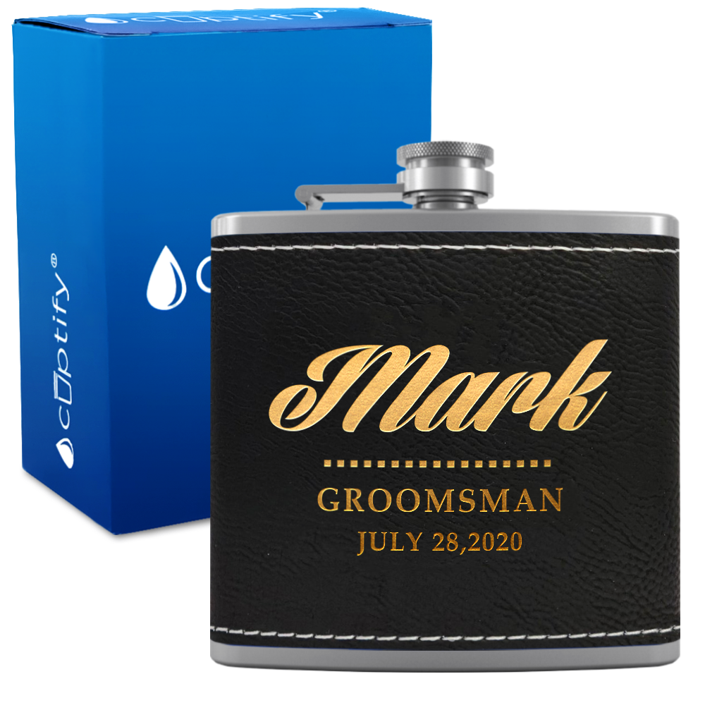 Personalized Groomsman 6 oz Stainless Steel Leather Hip Flask