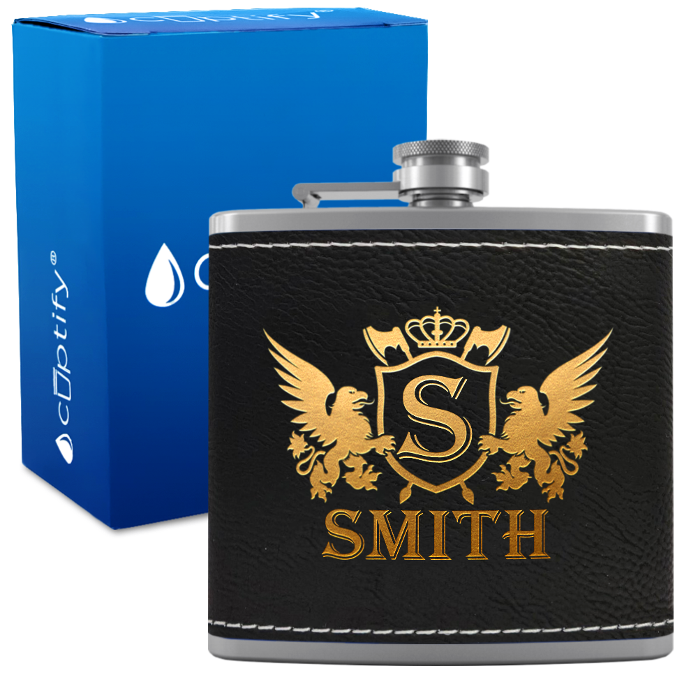Personalized Crown Monogram Initial Badge 6oz Hip Flask