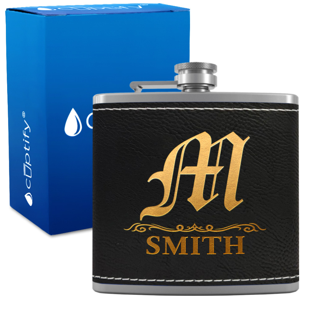 Personalized Gothic Initial 6oz Hip Flask